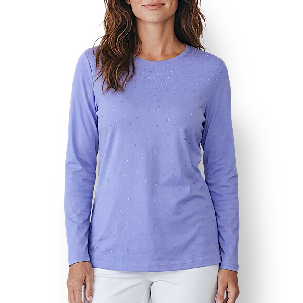 4/$20 Purple Rhinestone Embellished Long Sleeve Top Stretch Knit Medium
